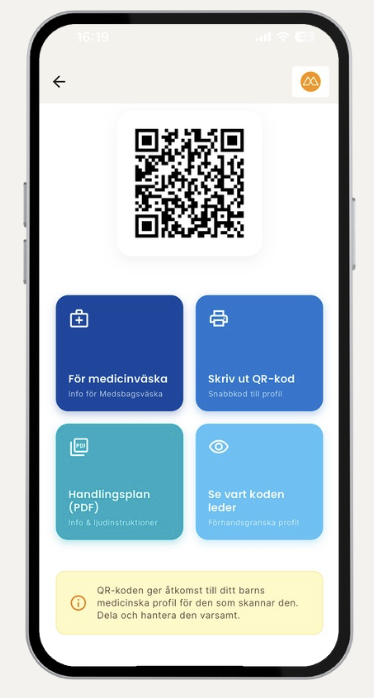 Dela QR-kod i Medsbag-appen