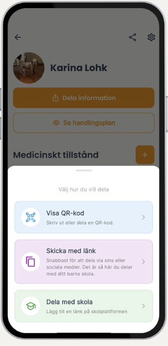 Dela med länk i Medsbag-appen
